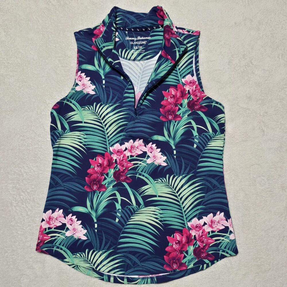 Tommy Bahama Women's XS IslandZone Athletic Sleeveless Floral Tank Top 1/4 Zip